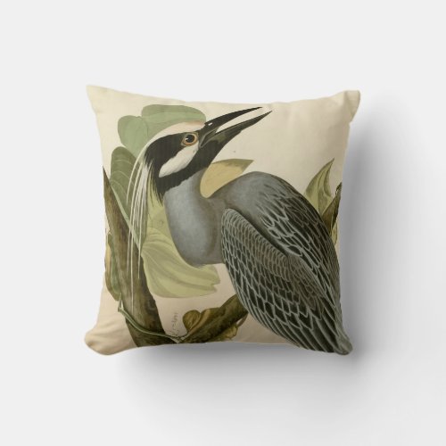 Audubons Vintage Yellow crowned night heron paint Throw Pillow
