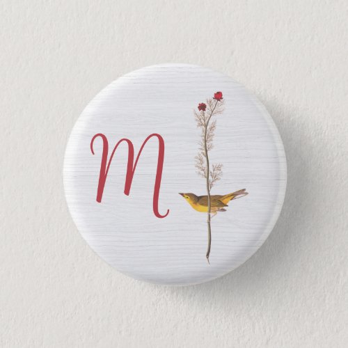 Audubons Yellow Bird on Flower with Monogram Button