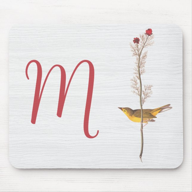 Audubon's Yellow Bird on Flower with Monogram Mouse Pad (Front)