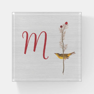 Audubon's Yellow Bird on Flower with Monogram Paperweight