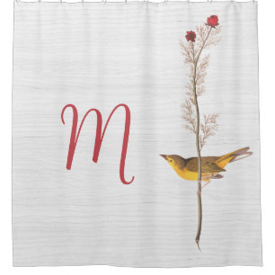 Audubon's Yellow Bird on Flower with Monogram Shower Curtain