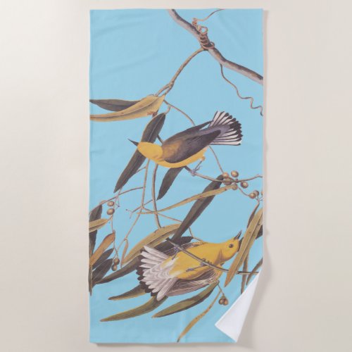 Audubons Yellow Prothonotary Warbler Bird Pair Beach Towel