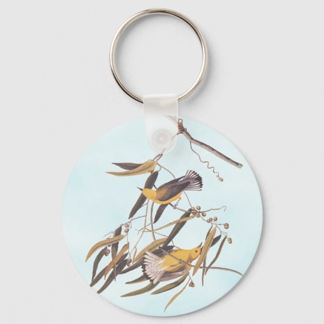 Audubon's Yellow Prothonotary Warbler Bird Pair Bu Keychain (Front)