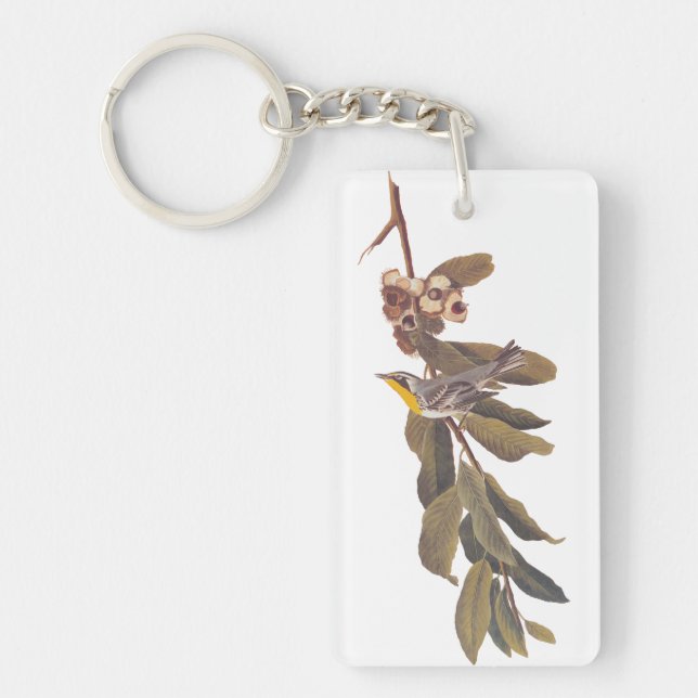 Audubon's Yellowthroat Warbler Bird on Tree Branch Keychain (Front)
