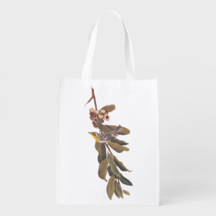 Audubon's Yellowthroat Warbler Bird on Tree Branch Reusable Grocery Bag