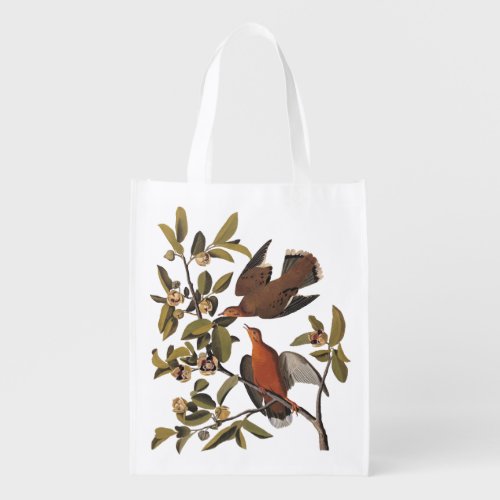 Audubons Zenaida Dove Birds on Tree Branch Reusable Grocery Bag