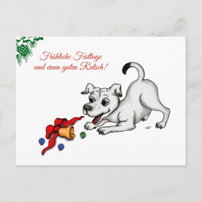 auf Deutsch Weihnachten mit Welpe Glocke und Ball Postcard (Front)