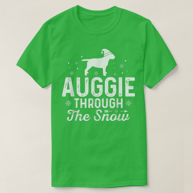 Auggie through the snow Funny Christmas New Year D T-Shirt (Design Front)