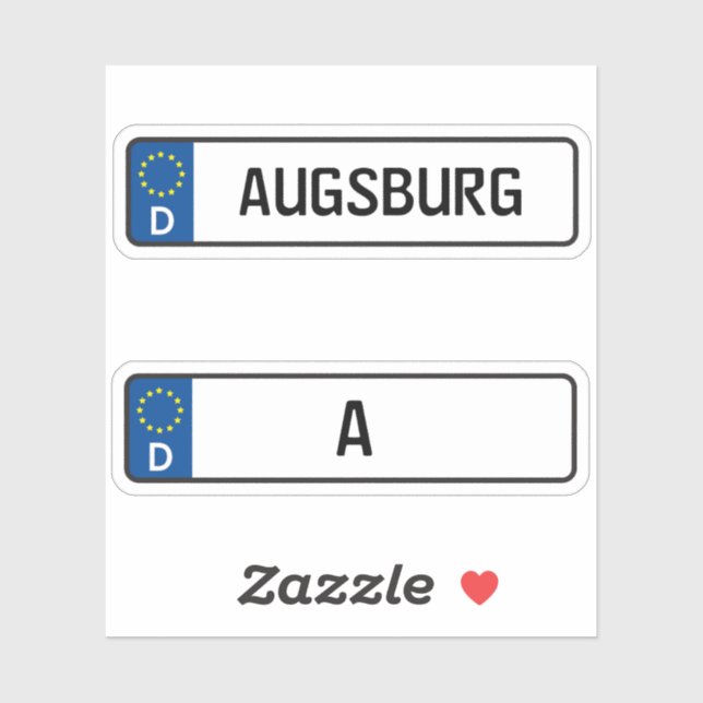 Augsburg kennzeichen, German Car License Plate Sticker (Sheet)