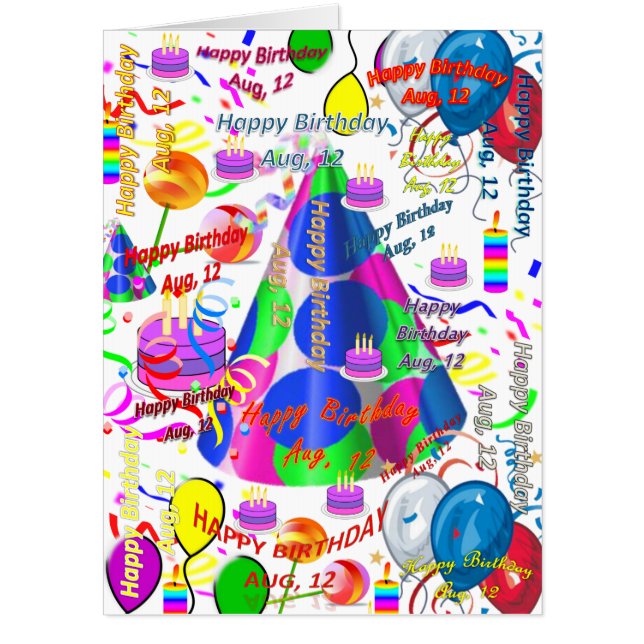 August, 12 Birthday Card, Large Birthday Card (Front)