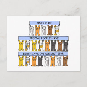 August 15th Birthday Cartoon Cats Postcard