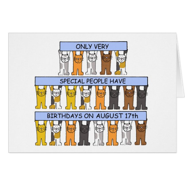 August 17th Birthday Cartoon Cats Cards (Front Horizontal)