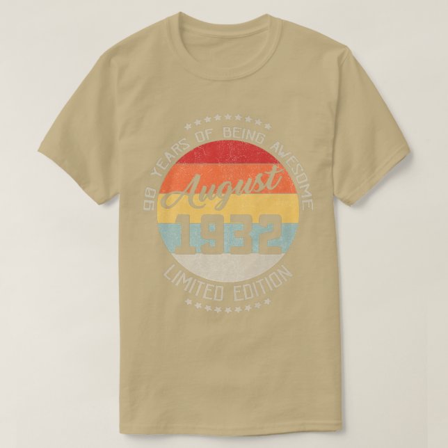 August 1932 90th Birthday Tee 90 Years Of Being Aw (Design Front)