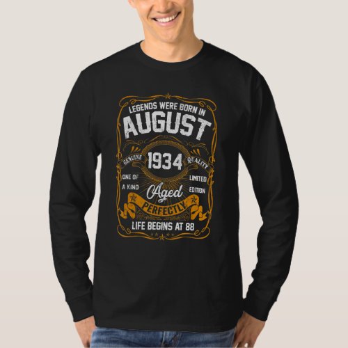 August 1934 88th Birthday  88 Year Old Men Women 4 T_Shirt
