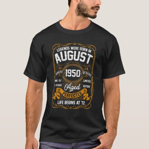 August 1950 72nd Birthday  72 Year Old Men Women 4 T_Shirt
