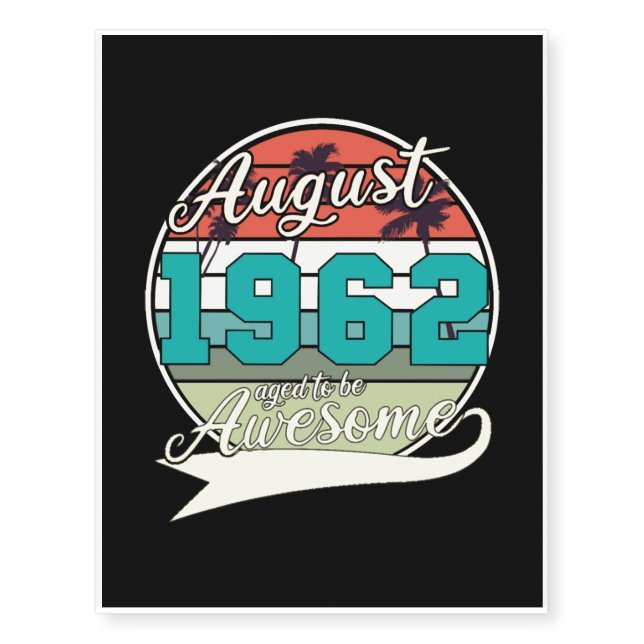 August 1962 Retro Gift Idea Temporary Tattoos (Front)