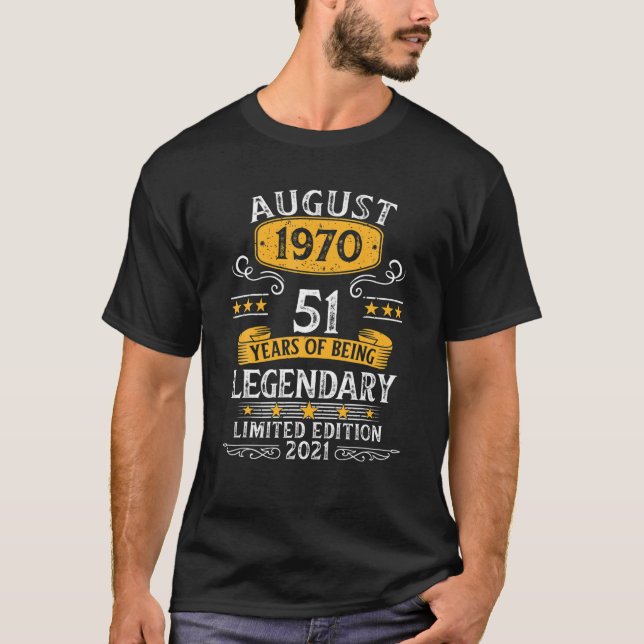 August 1970 51St Year Old Birthday Gift For Men Wo T-Shirt (Front)