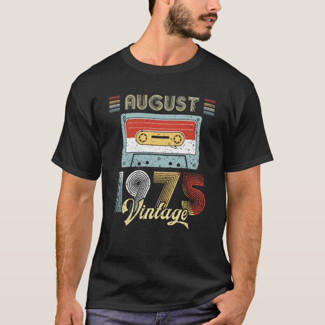 August 1975 Vintage Birthday Cassette Tape T-Shirt (Front)