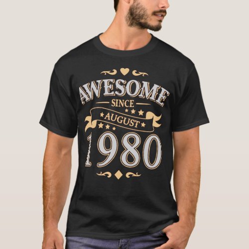 August 1980 40th Vintage Birthday forty T_Shirt