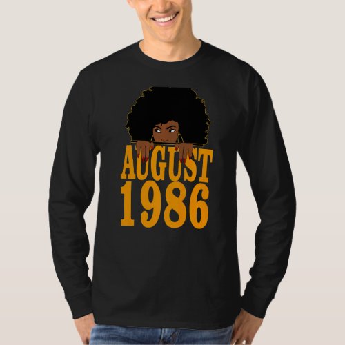 August 1986 36th Birthday 36 Years Old Black Women T_Shirt