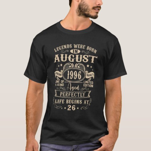 August 1996 26th Birthday  26 Year Old Men Women 2 T_Shirt