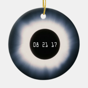 August 2017 Total Solar Eclipse in Black and White Ceramic Ornament