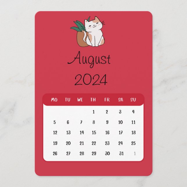 August 2024 Stand Alone Cat And Plant Calendar (Front)