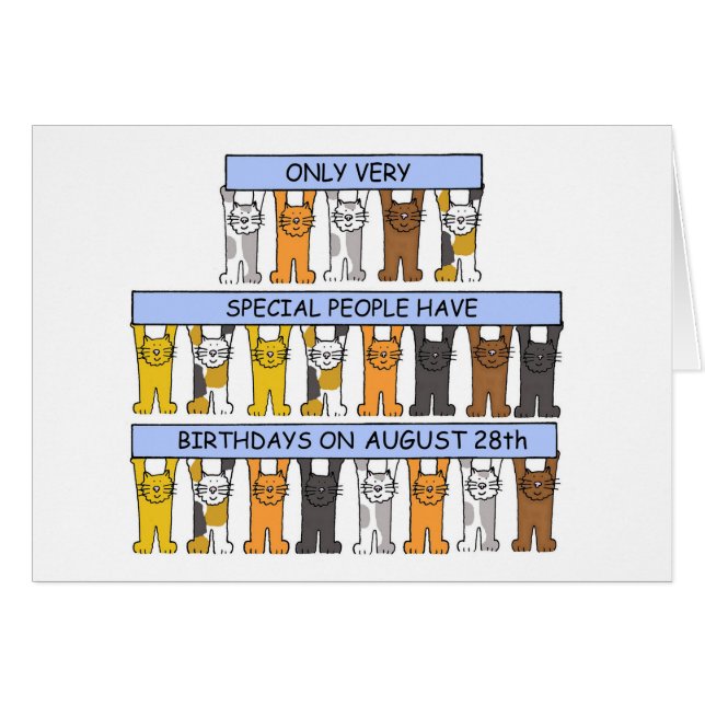 August 28th Birthday Cute Cartoon Cats Cards (Front Horizontal)
