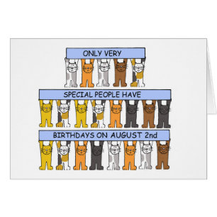 August 2nd Birthday Cartoon Cats Cards