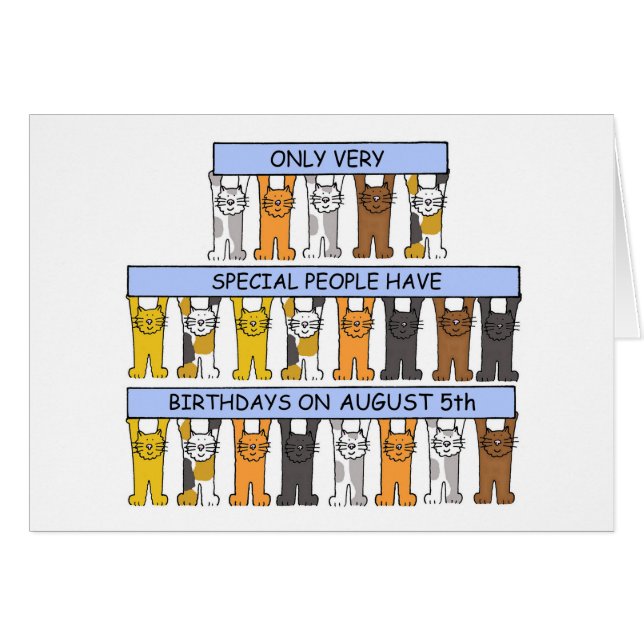 August 5th Birthday Cute Cartoon Cat Cards (Front Horizontal)