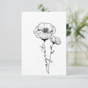 August birth flower birthday card, Poppy Note Card