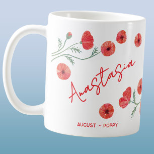 August Birth Flower Custom Name Poppy Coffee Mug