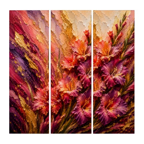 August Birth Flower Gladiolus Courage Ascending Triptych