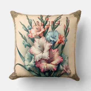 August Birth Flower Gladiolus Vintage Floral Decor Throw Pillow