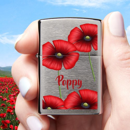 August Birth Flower Modern Poppy Zippo Lighter