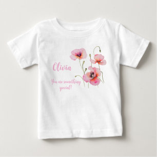 August birth flower Pink poppy Watercolor Floral Baby T-Shirt