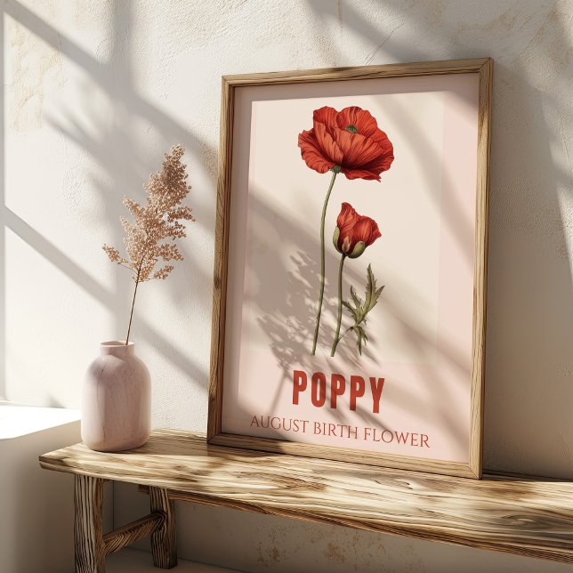 August Birth Flower Poppy Birthday Poster (Creator Uploaded)
