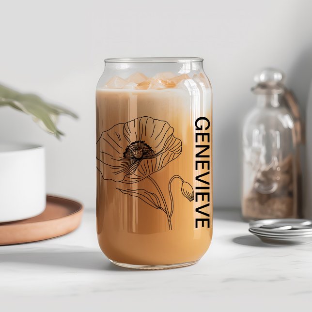 August Birth Flower Poppy with Custom Name Can Glass (Creator Uploaded)