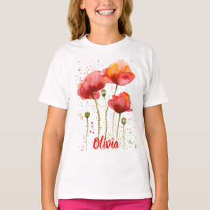 August birth flower Red poppies Watercolor Floral T-Shirt