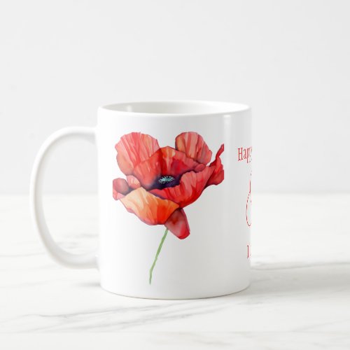 August birth flower Red poppy Watercolor Floral Coffee Mug