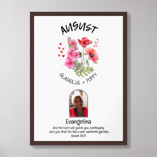 AUGUST Birth Month Flower Custom NAME PHOTO Framed Art