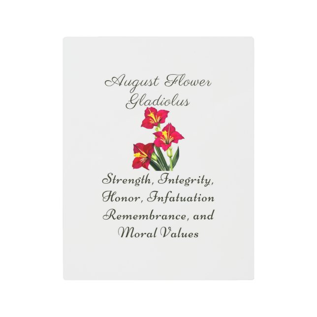 August Birth Month Flower Gladiolus Birth Gift Metal Print (Front)