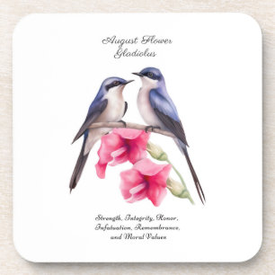 August Birth Month Flower Gladiolus with Birds Beverage Coaster