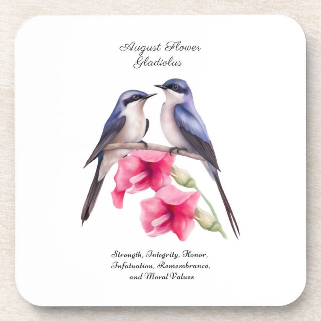  August Birth Month Flower Gladiolus with Birds Beverage Coaster (Front)