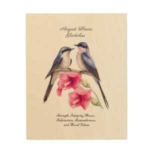 August Birth Month Flower Gladiolus with Birds Wood Wall Art