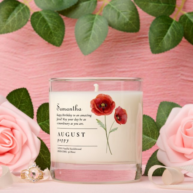 August Birth Month Flower Poppy Birthday Gift Scented Candle (Wedding)