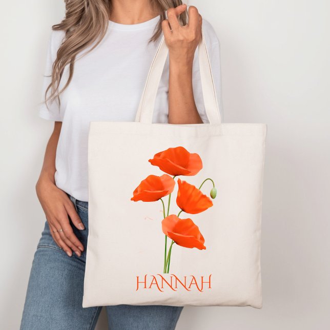 August Birth Month Flower Red Poppies Tote Bag (Creator Uploaded)