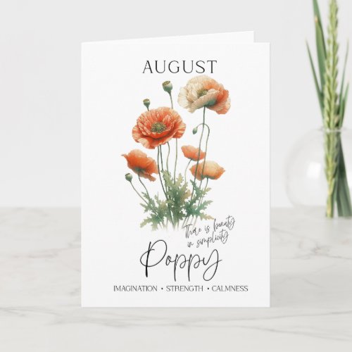 August Birthday Birth Month Flower Poppy Card