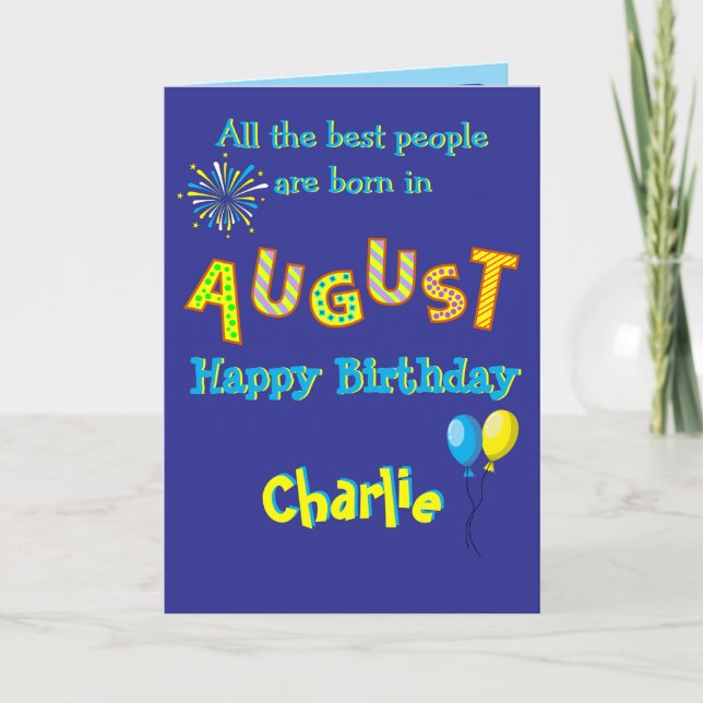 August Birthday Folded Greeting Card (Front)