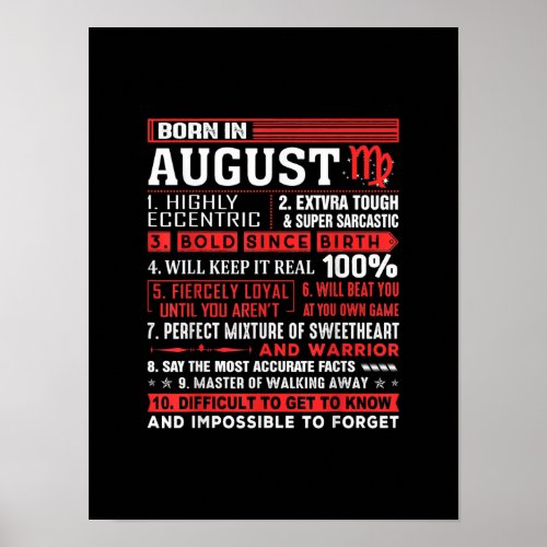 August Birthday Gifts _ Born In August Virgo Poster